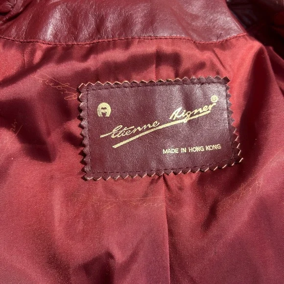 Etienne Aigner Burgundy Leather Trench Coat - Picture 3 of 8